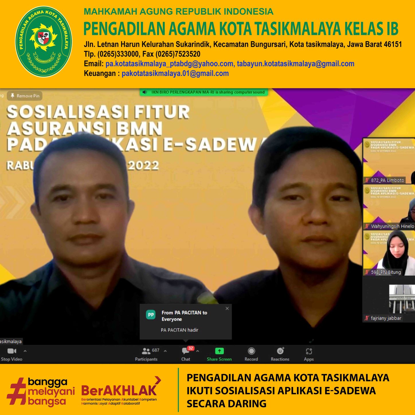 Pengadilan Agama Kota Tasikmalaya ikuti Sosialisasi Aplikasi e-SADEWA secara daring-resize